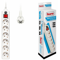 Сетевой фильтр  1.8м, 6 розеток, белый, Buro 600SH-1.8-W