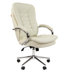 Офисное кресло Chairman 795 Россия кожа белая N (нат. кожа/экокожа, 150 кг, крестовина металл, колесики нейлон, подголовник)
