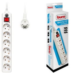 Сетевой фильтр  3.0м, 6 розеток, белый, Buro 600SH-16-3-W