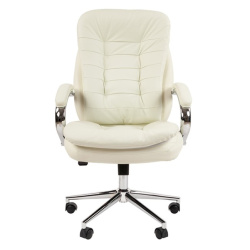Офисное кресло Chairman 795 Россия кожа белая N (нат. кожа/экокожа, 150 кг, крестовина металл, колесики нейлон, подголовник)